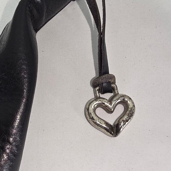 BRIGHTON WOMEN'S BLACK DANIA LEATHER HANDBAG HEART CHARM FLAP CLOSURE 14X11X5 - Picture 9 of 15